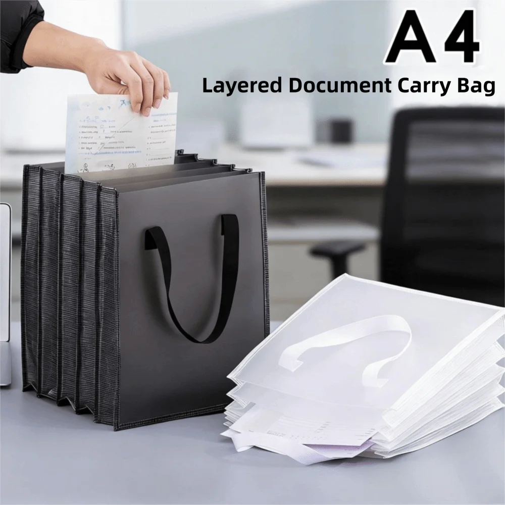 5-layer A4 Layered File Handbag Widened Stretchable Portable Documents Organizer Paper Holder Large Capacity