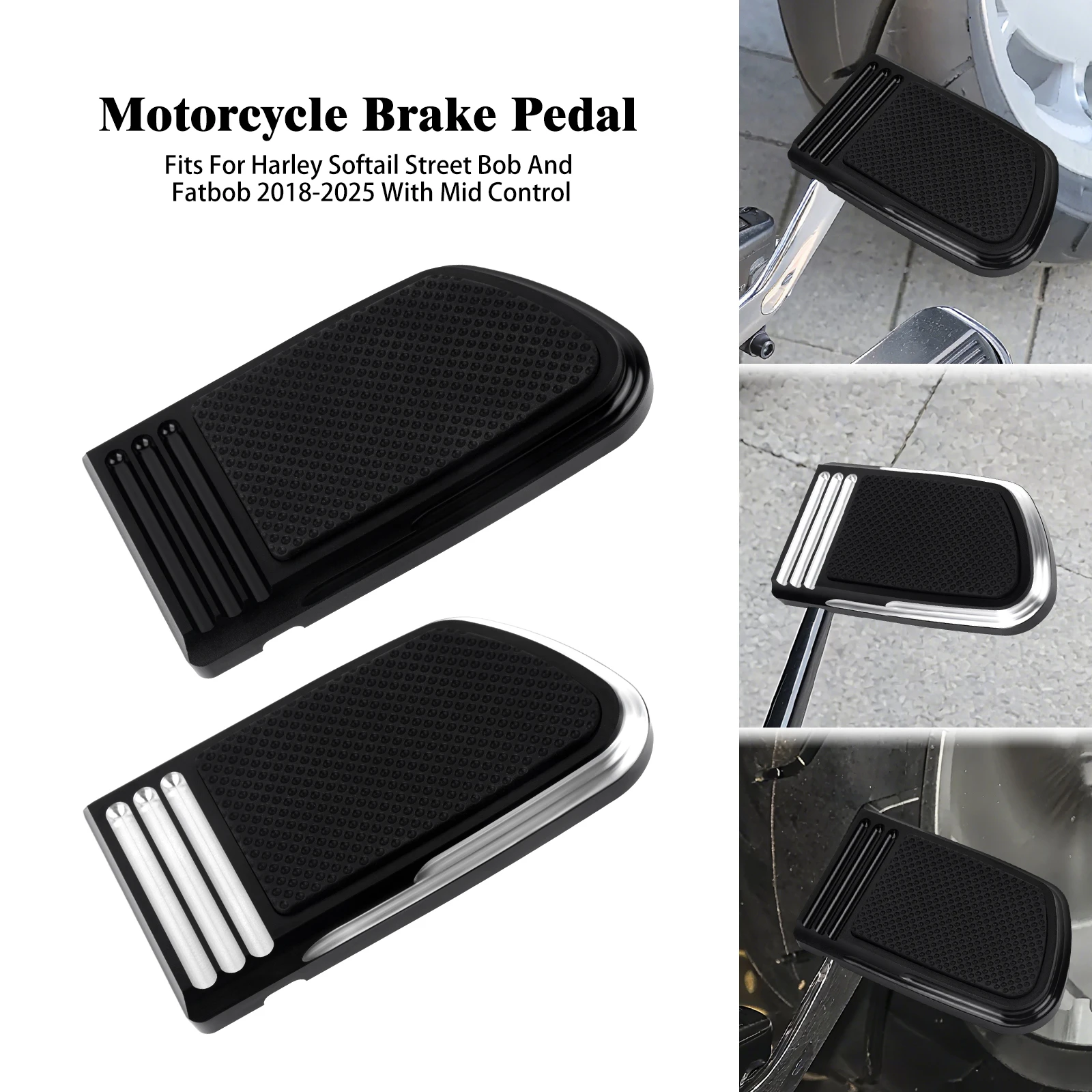 

Motorcycle Footboard Footrest Black Chrome Brake Pedal Pegs For Harley Softail Street Bob Fat Bob 2018-2025 Footrests Pad Cover