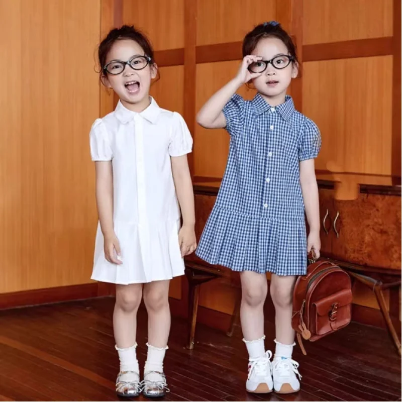 

Children's clothing, girls' dress, college style single-breasted dress, shirt dress2026New summer children's clothing collection
