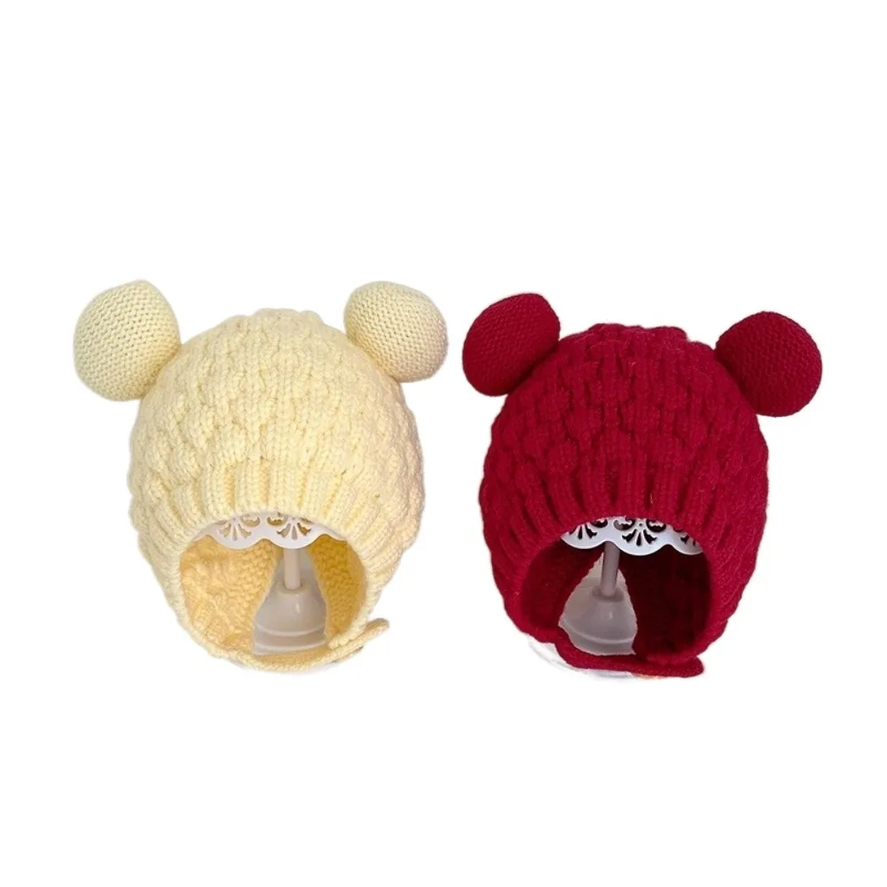 

New Warm Knitted Hat Windproof Coldproof Ear Protection Hat Cute Bear Pompom Pullover Cap Kids