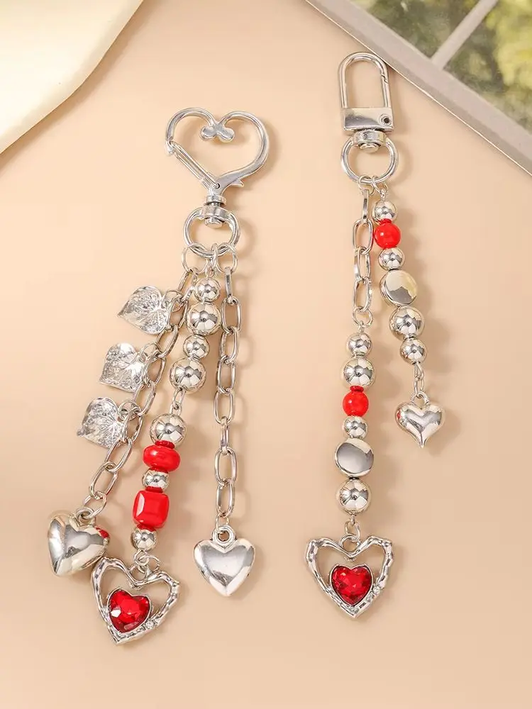 Aihua Fashion Kristall Rotes Herz Schlüsselanhänger für Frauen und Mädchen, Schlüsselring, Handtaschenanhänger, DIY Taschencharms, Schlüsselanhänger Geschenke – Detail 1
