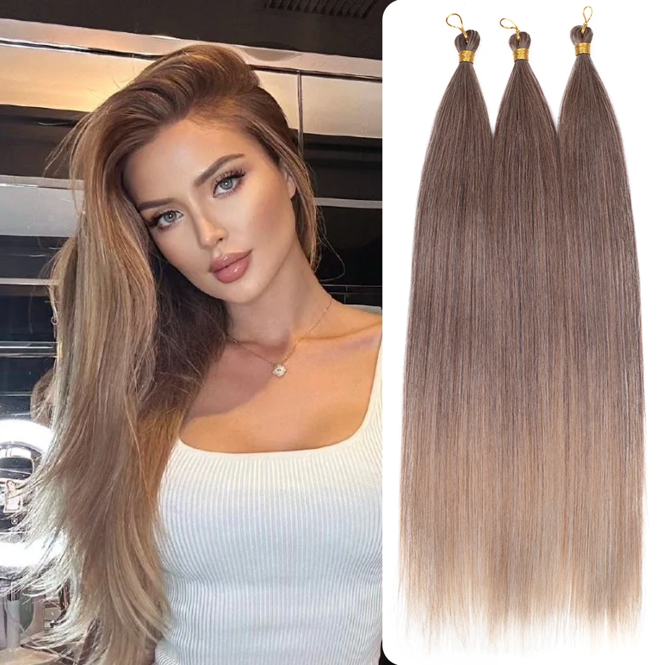 

28 Inch Ariel Straight Hair Bundles Crochet Braids Hair Extensions Synthetic Braiding Hair Ombre Brown Blonde Soft Cosplay Hair