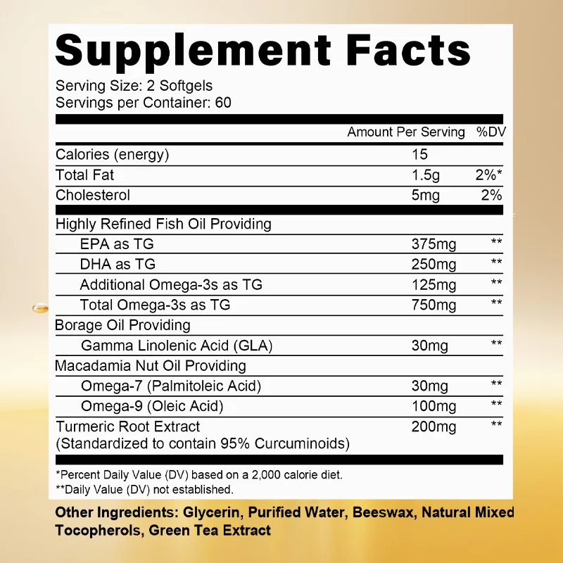

Капсулы с рыбьим жиром Omega 3, поддерживают здоровье мозга, сердечно-сосудистой и кожи, антиоксидант и улучшает память, нервную систему.