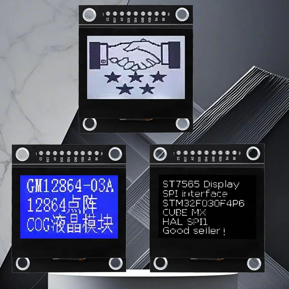 وحدة شاشة LCD12864-03A 12864: منفذ تسلسلي، واجهة SPI، إطار حديد - مثالية لـ Arduino