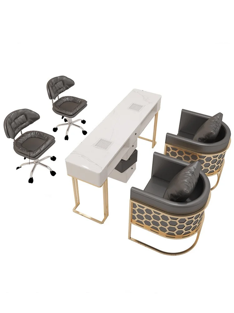 

&c Modern Cream Style Manicure Table and Chair Set with Vacuum Cleaner Socket Marble Top Nail Salon Furniture