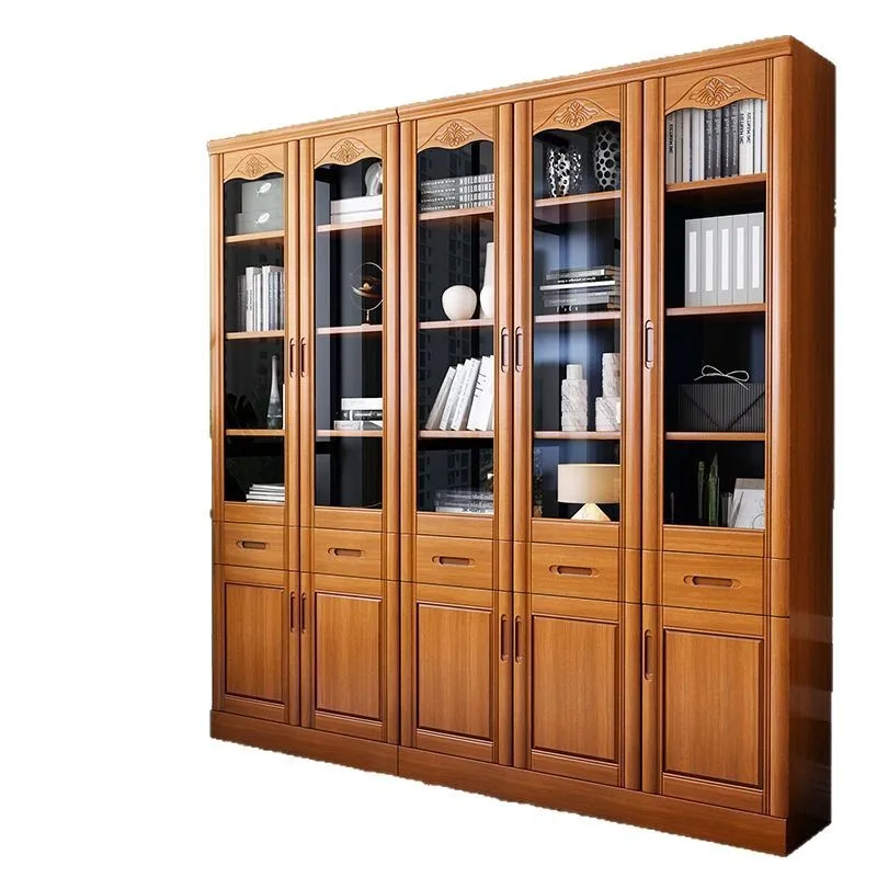 

All solid wood bookcase with glass door, modern minimalist combination