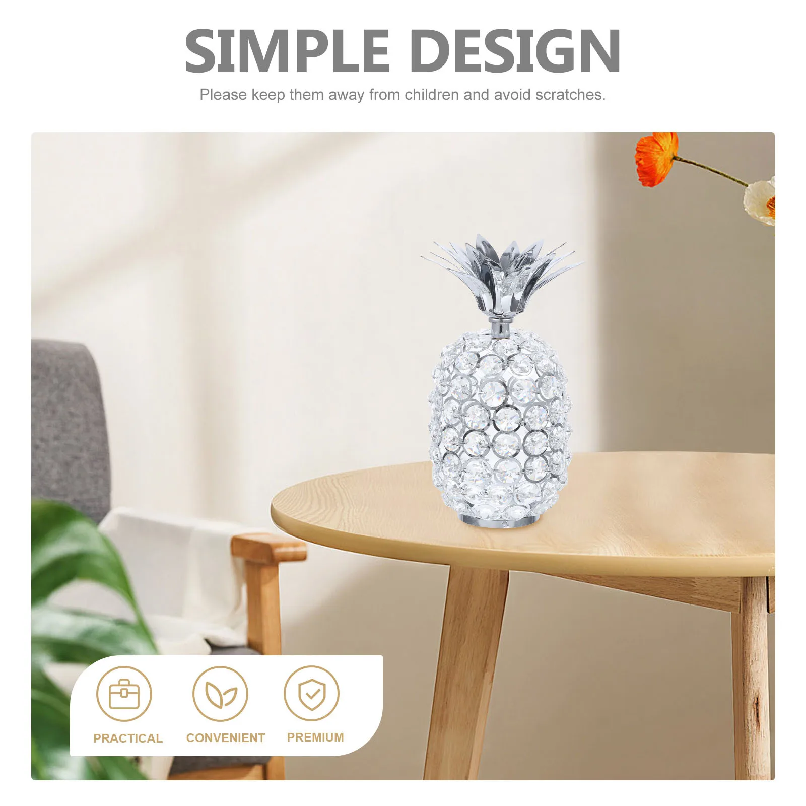 

Crystal Pineapple Ornament Metal Base Desktop Decor For Home Office Living Room Bedroom Tabletop Centerpiece