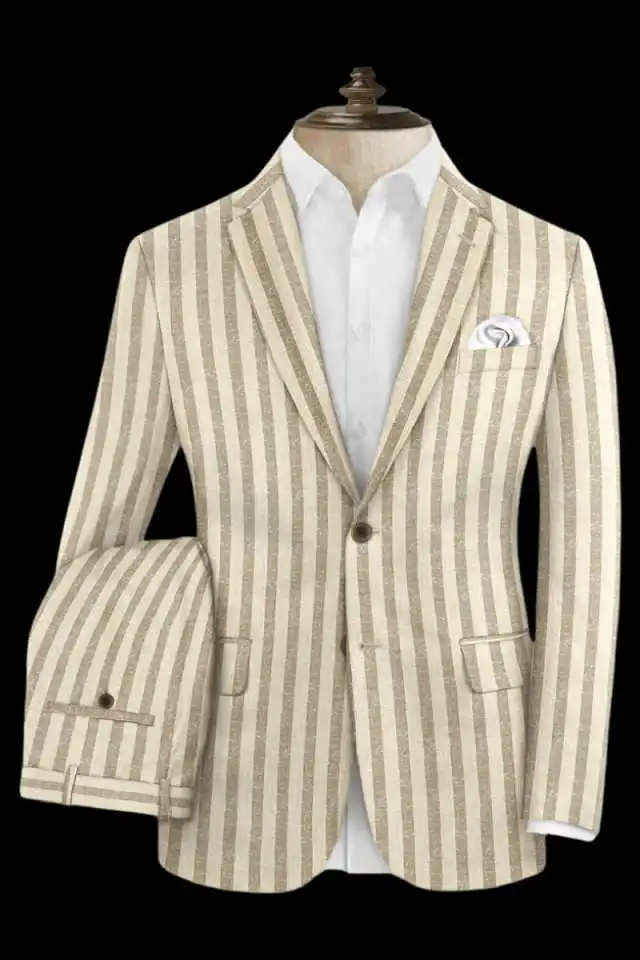 Fashion Striped Men Suit 2 Piece Slim Fit Wedding Groom Tuxedo Business Casual Blazer Pants Custom Made M264150