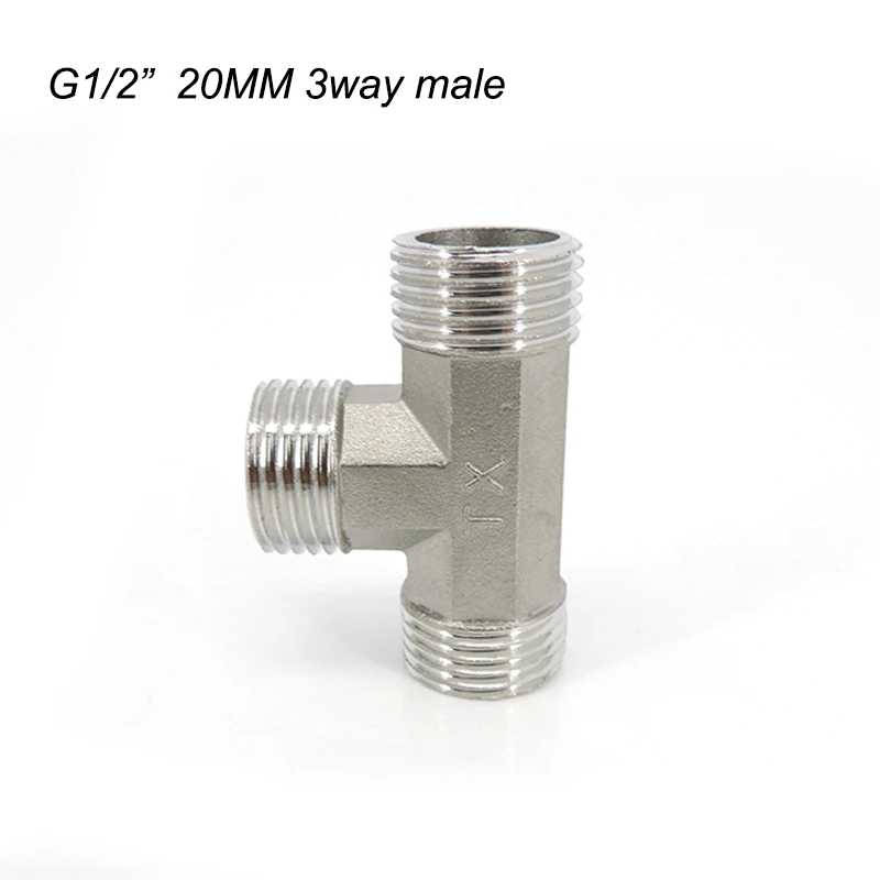 

G1/2" 20mm 3 way male splitter Thread Tee Type Plumbing Fittings Stainless Steel Butt Joint water hose connector Adapter c1