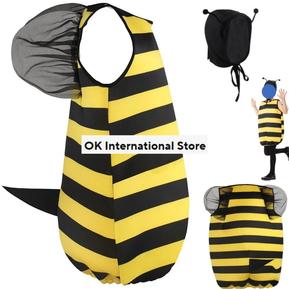 Halloween Cosplay Costume Set Christmas Insect Bee Jumpsuits Dress with Wings Adult Man Woman Kawaii Carnival Festival Suit