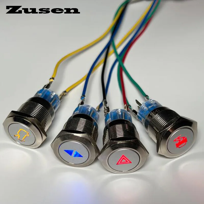 Zusen 19mm Metal Self-reset Various Light-transmission Symbols Push Button Switch Small Batch Cstomization