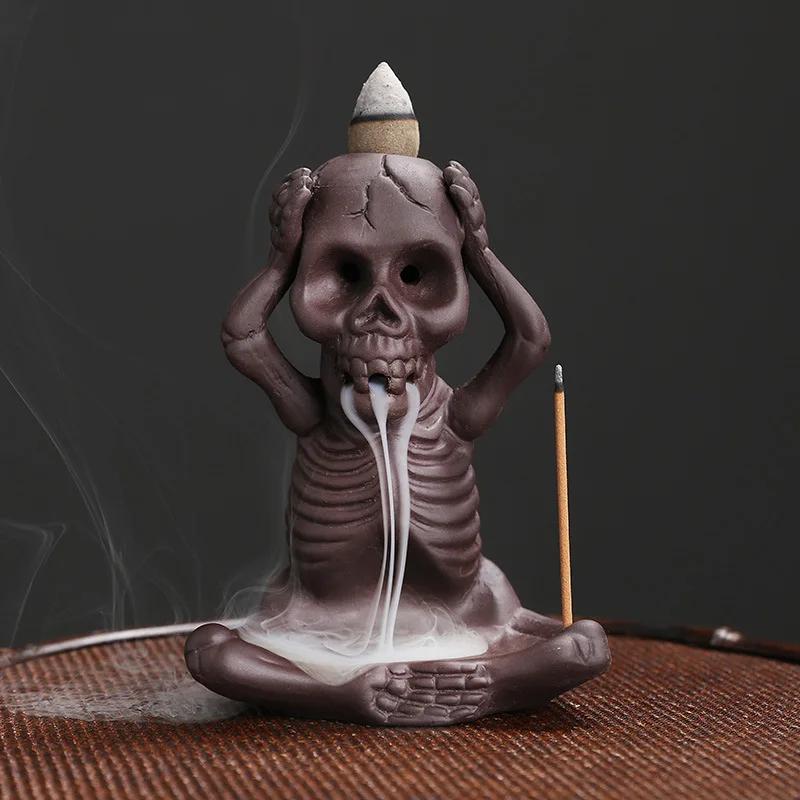 1pc Waterfall Incense Burner Halloween Skeleton Backflow Incense Burner Home Decor Creative Aromatherapy Gift (Without Incense) view 3