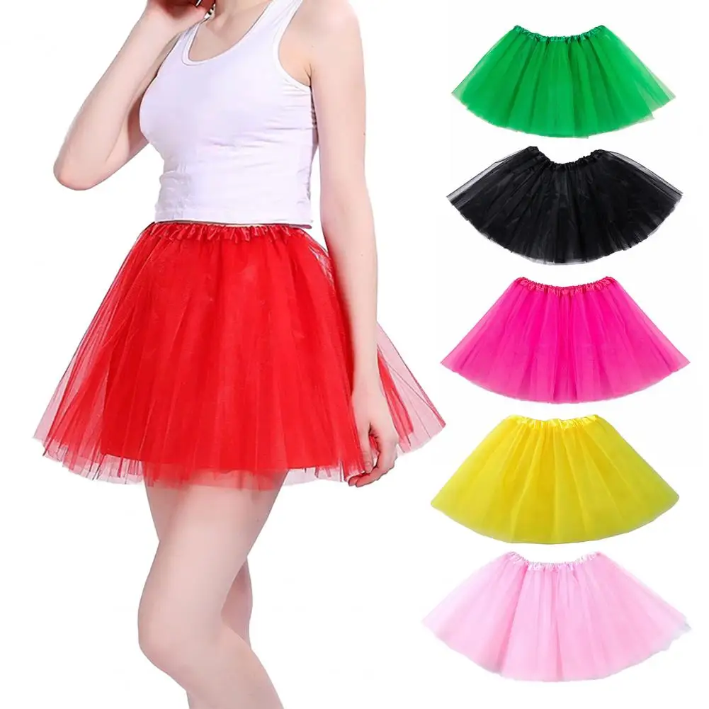 

Mesh Outer Layer SkirtRockabilly Petticoat Ballet Underskirt Mesh Layered A-line Skirt Elastic High Waist Short with Lining