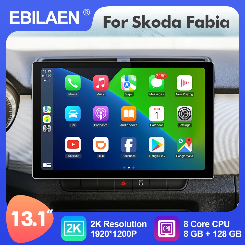 

EBILAEN Android 12 13.1 Inch Car Multimedia Radio Player For Skoda Fabia 2015-2019 GPS Stereo 8 Core Carplay 4G WIFI