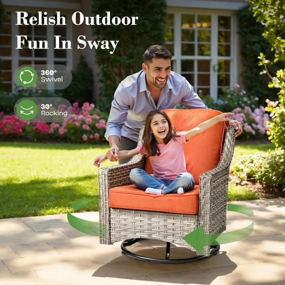 5 قطع أثاث الفناء الخارجي مع أريكة 3 مقاعد، مجموعة أغطية خوص الروطان مع كرسي هزاز دوار، طقم أريكة شرفة مع