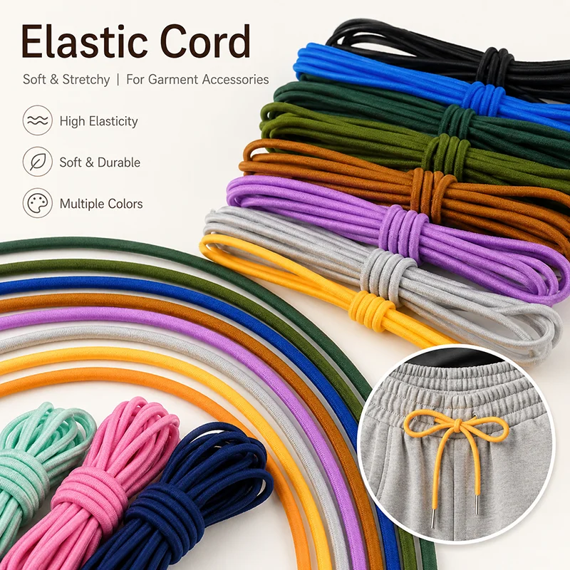 

30/50Meters 4mm Multicolor Round Elastic Bungee Cord for Hoodie Hat Hairband Garment Drawstring Sewing Trim Material Roll Trim