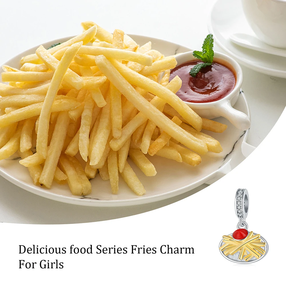 925 Sterling Silver Delicious Food Series Fries Charms Bead Fit European Bracelets Jewelry For Women Girls Friend Birthday Gifts