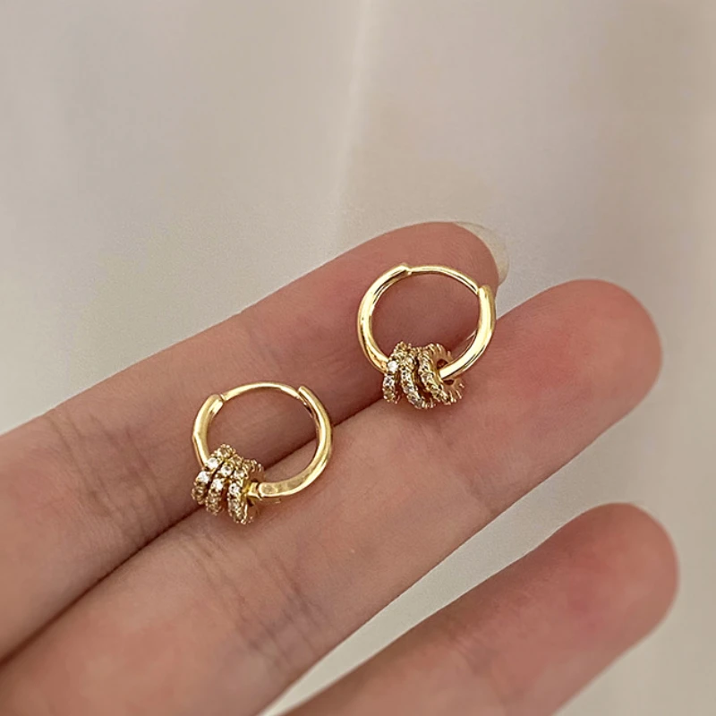 Modernos Pendientes de Aro con Forma de Engranaje Geométrico Chapados en Oro para Mujer, Joyería de Moda con Zirconia, Tipo Hebilla