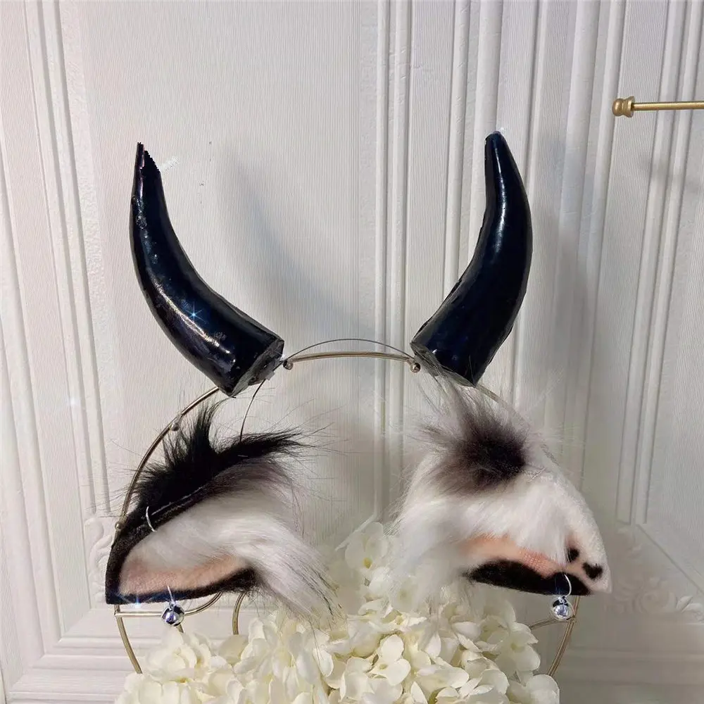 Handmade New Dairy Cow Ox Ears Horns Hairhoop Beast Fox Style Headwear Tail Necklace Of Carnaval Cosplay Costume Accessories