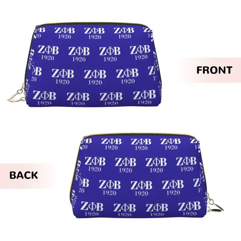 Zeta Phi Beta 1920 Print Leather Makeup Bag Women Large Travel Toiletry Pouch Cosmetic Bags Portable Storage Bag Gifts