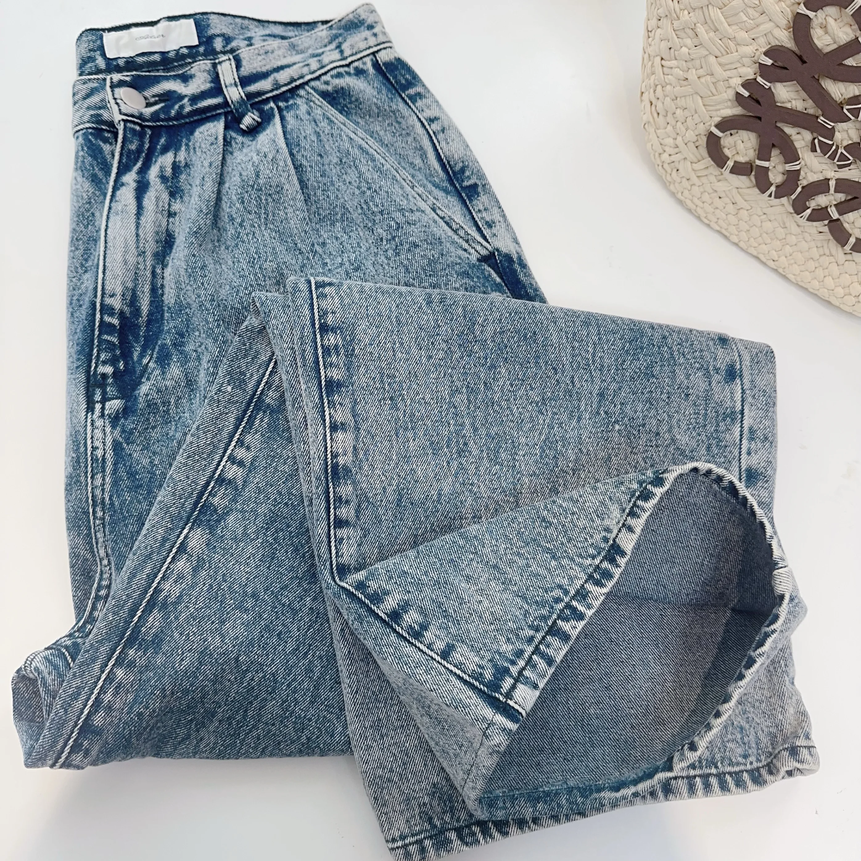 

Women's Pure Cotton Straight Leg Jeans Casual Comfortable Long Pants High Waist Wide Leg Bootcut Denim Trousers