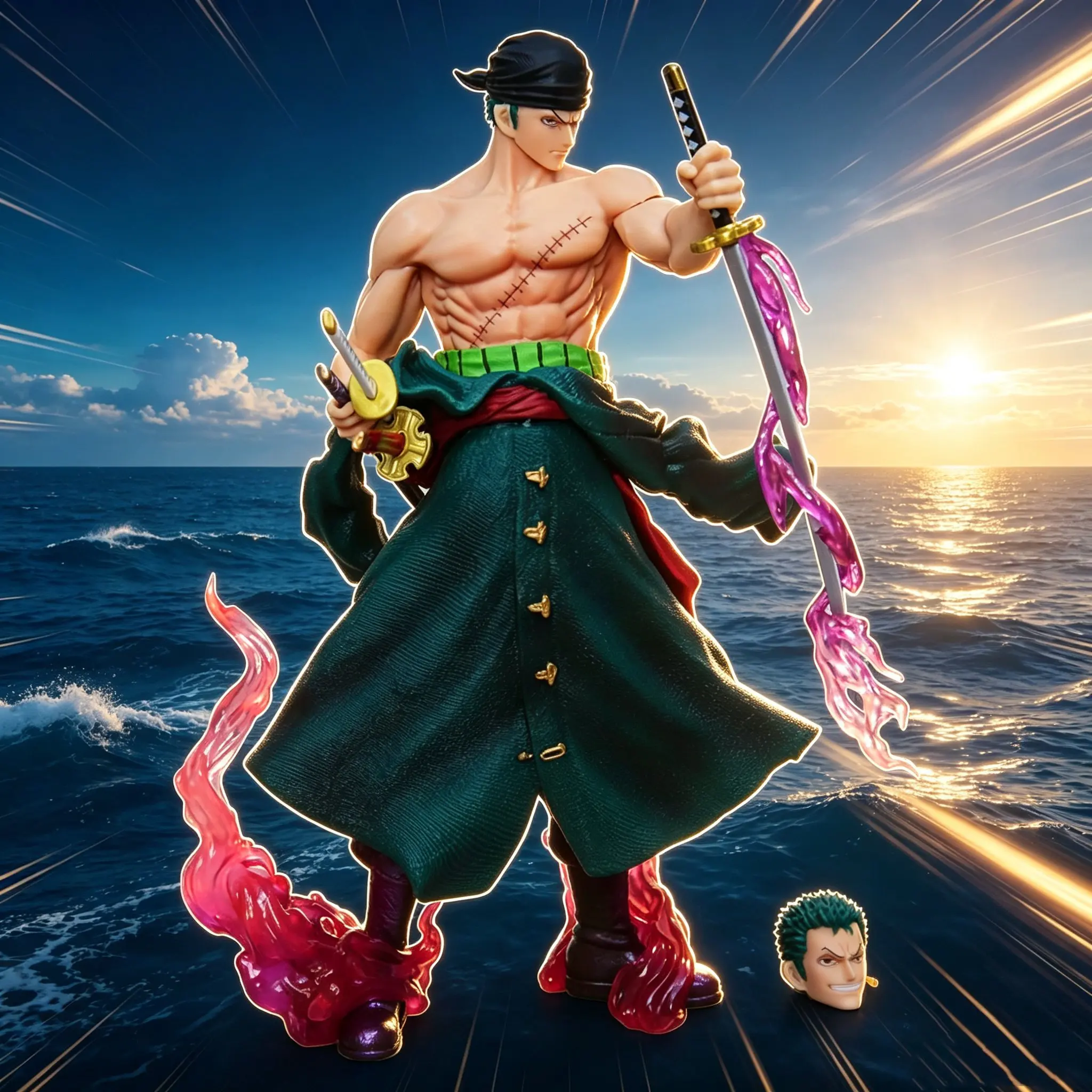 24cm Starry Zoro Anime Action Figures Double-Headed Interchangeable Pvc Model Toy Pc Case Collection Ornaments Surprise Fan Gift