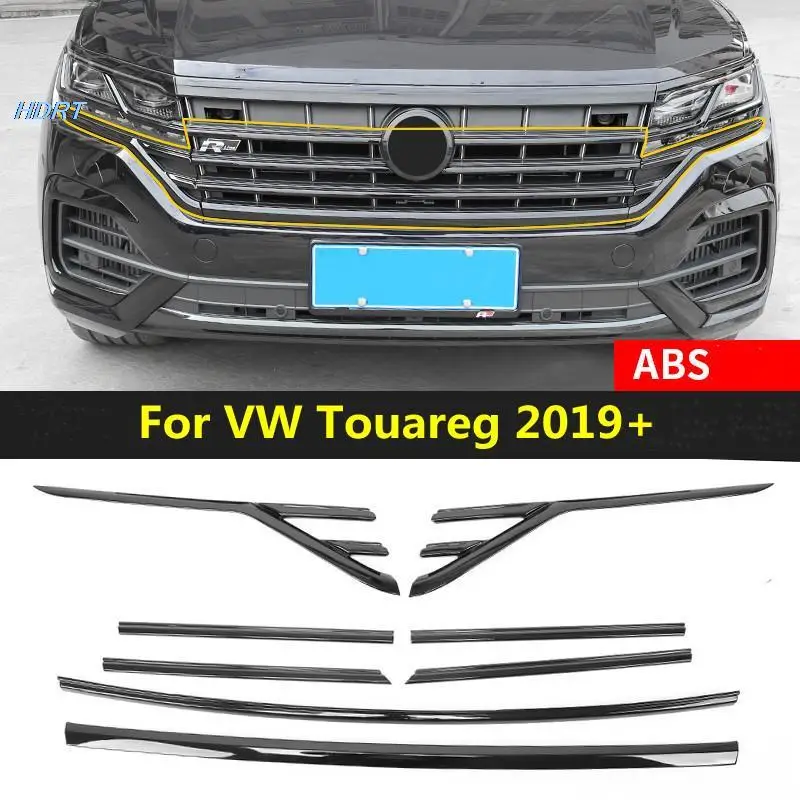 ABS black  Car Front  Grille Strip Decoration Trim Cover Sticker for Touareg 2019 2020 2021 2022 Exterior Accessories