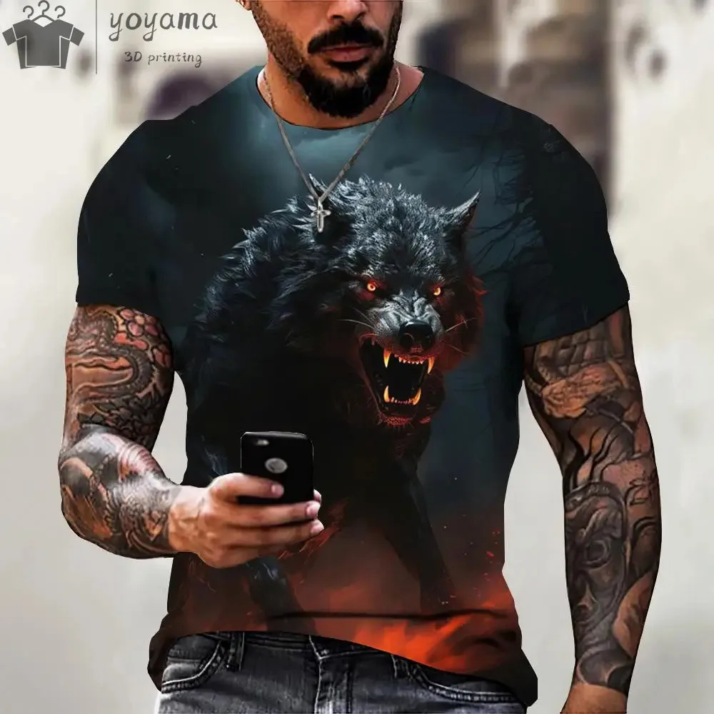 

Wolf T-Shirt 3d Digital Animal Print Graphic Tee Short Sleeves O-Neck Casual Pullover Tops Men's Oversized T-Shirt Clothing