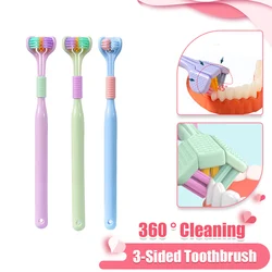 3D Stereo Three-Sided Toothbrush PBT Ultra Fine Soft Hair Adult Toothbrushes Tongue Scraper 360° Cleaning Oral Care Teeth Brush