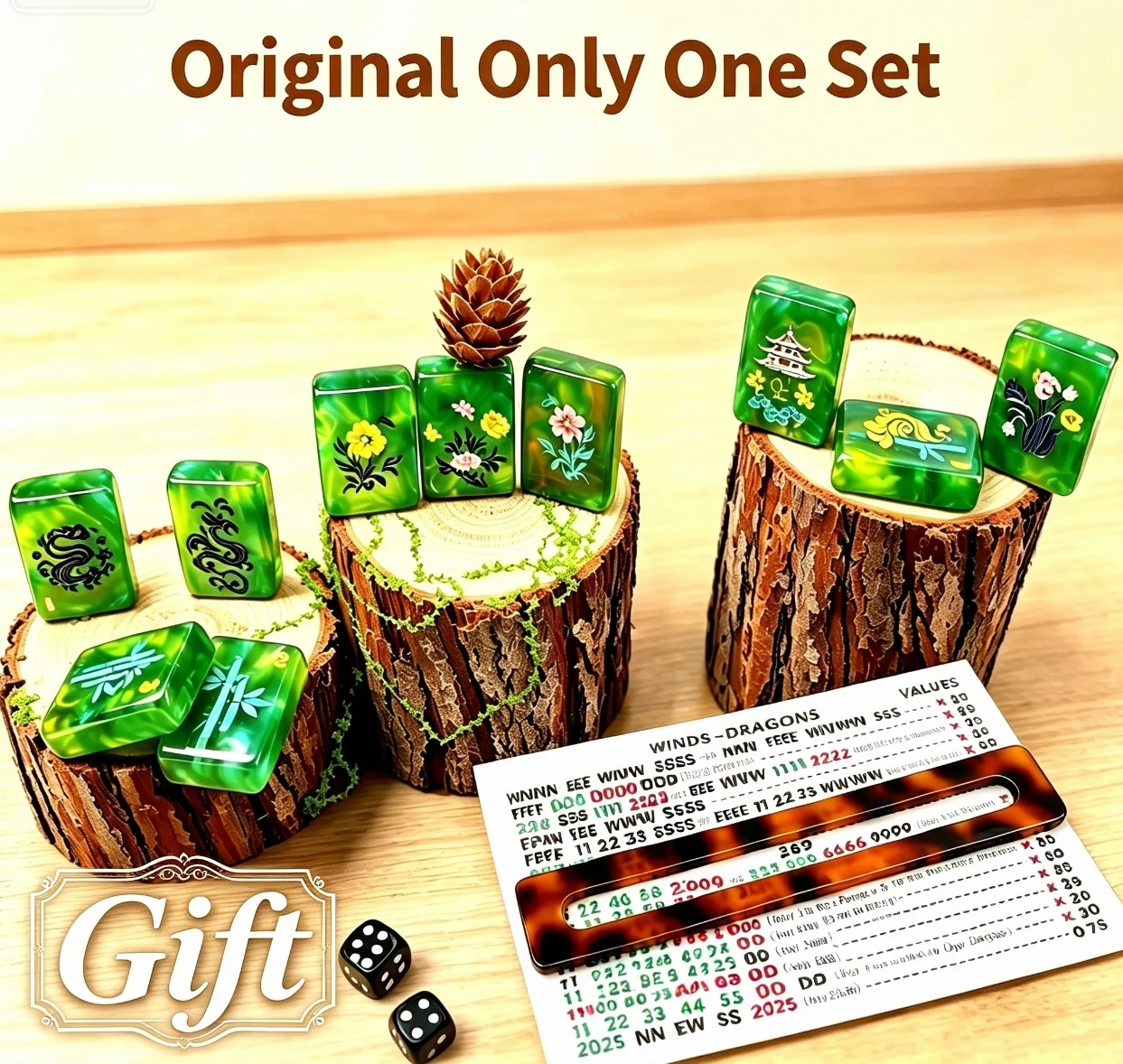 Juego de Mahjong Americano de Diseño Original con Perlas Acrílicas Verde Esmeralda, 160 Piezas, Resistente al Agua y al Desgaste