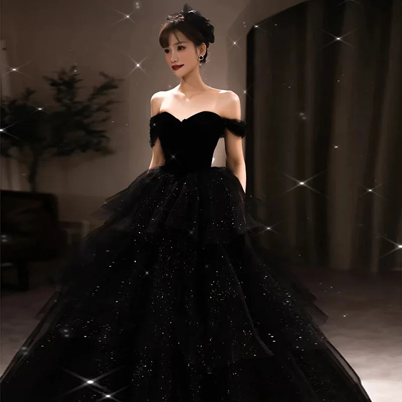 

Black Sleeveless Sequin Evening Dress for Women New Spring 2024 Long One Shoulder Sexy Formal Dress Cake Dress Cocktail A Line