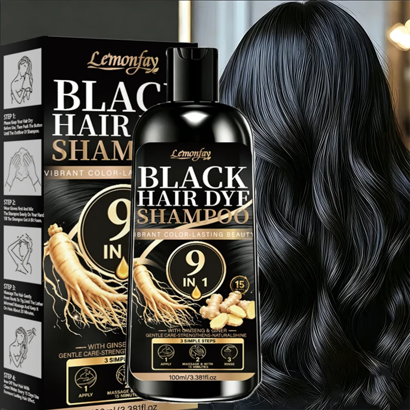Black Hair Dye Shampoo 9‑in‑1 Instant Herbal Gray Coverage Long‑Lasting Black Color Nourishing Hair‑Care For Men Women