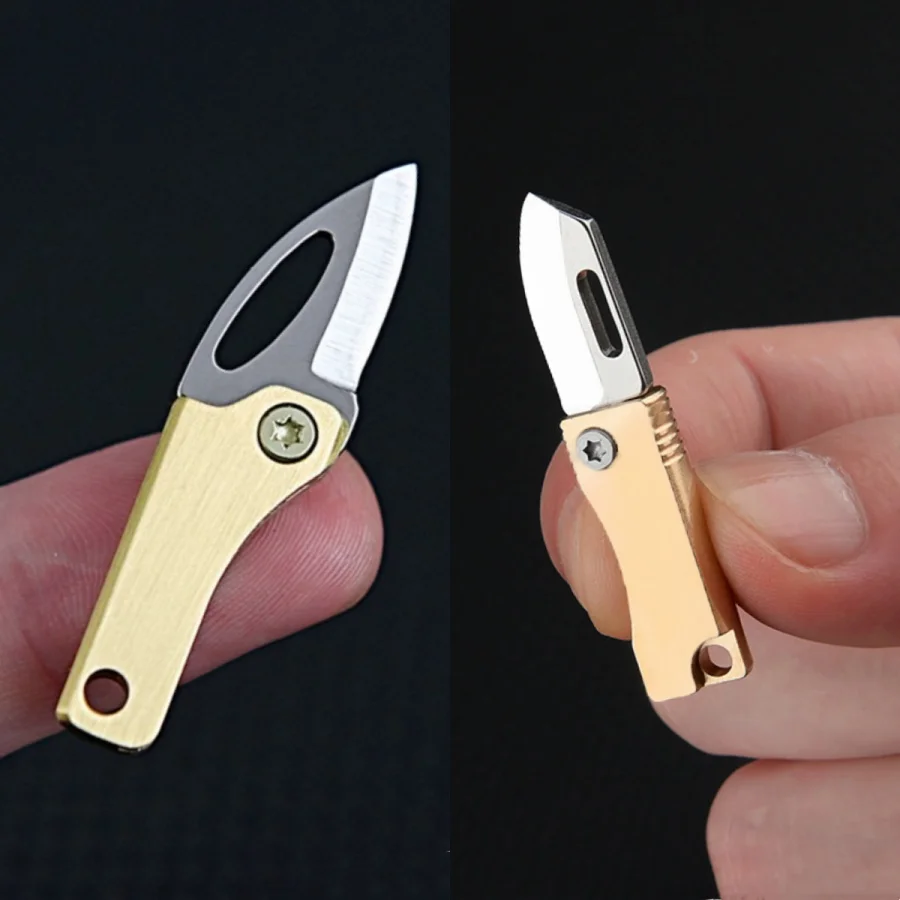 Mini Brass Keychain Pocket Knife Folding Portable Outdoor Unboxing and Unpacking Express Knife Pendant Compact Design Gift Knife