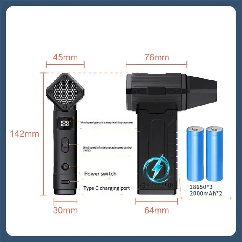 ABUD Electric Air Duster 130000RPM Turbo Blower, LED Display Compressed Air Duster for Keyboard PC Car Home
