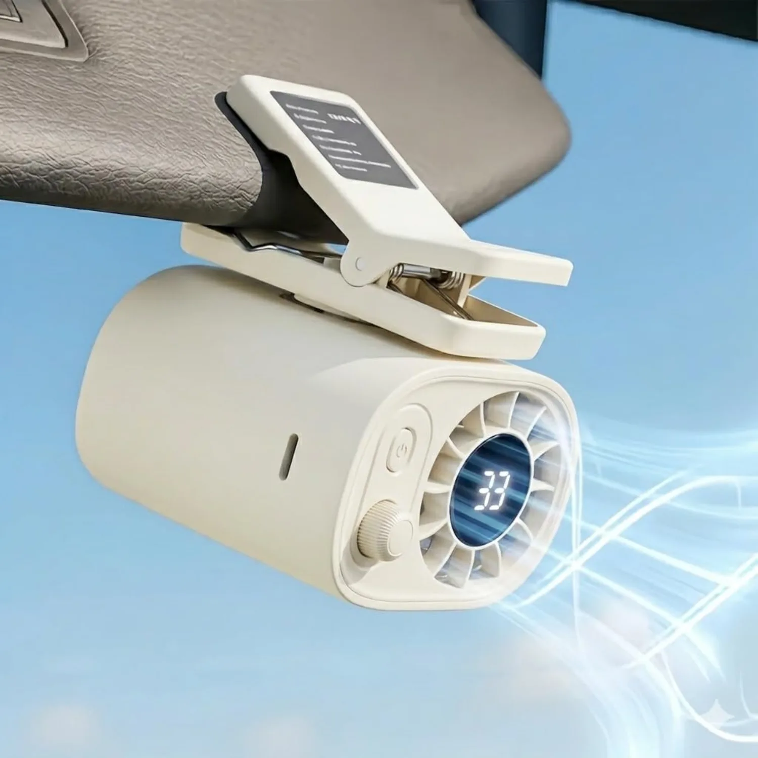 Car clip-on air conditioning fan, compatible with Cooler,USB rechargeable fan, 360° rotating compact car fan, (white).