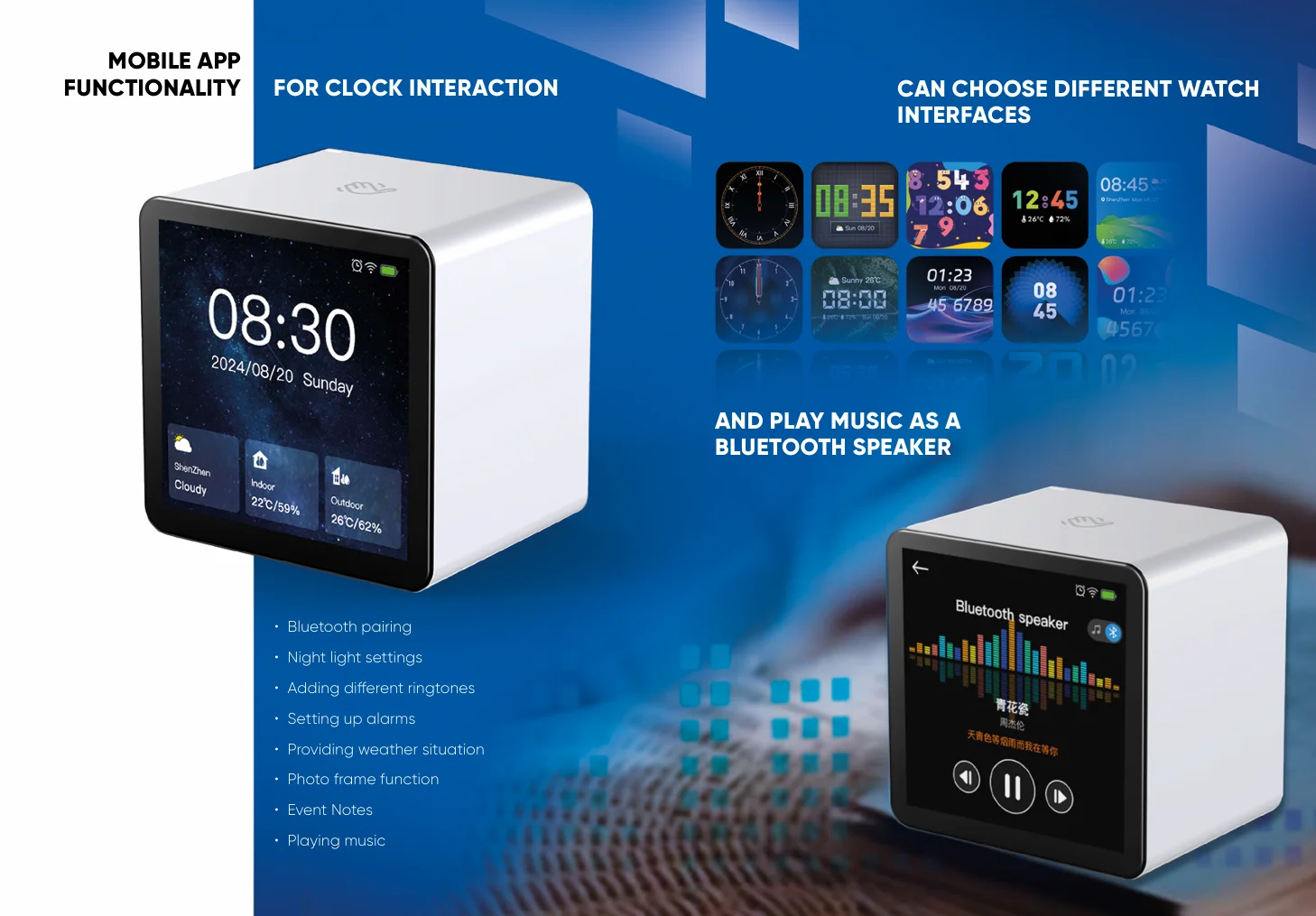 UGOOS AC1 AI Smart Clock Quad Core Alarm Clock 8GB EMMC 256MB Bluetooth 4.2 Speaker Home Music Player Support Weather Situation