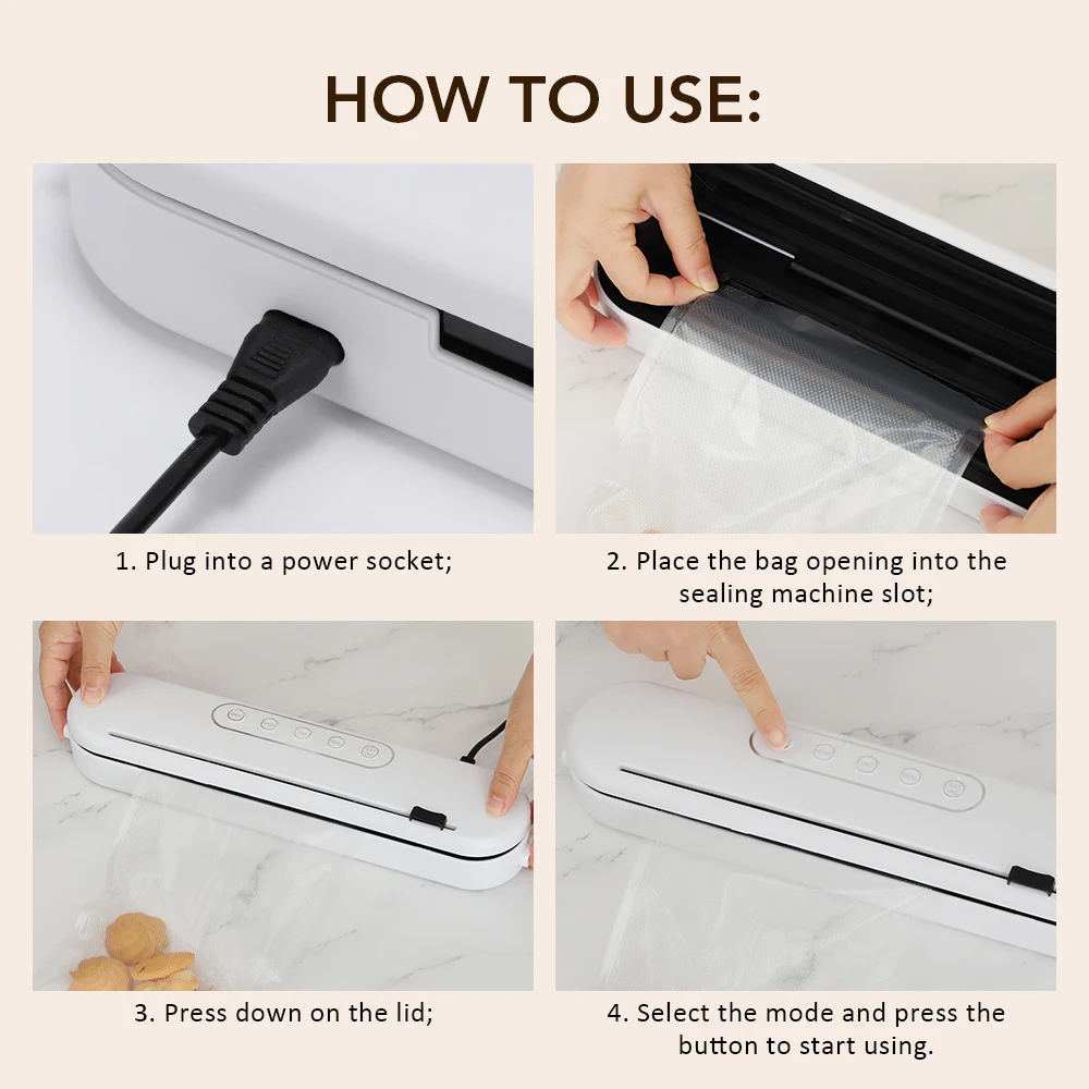 진공 포장기, 건식 및 습식 진공 포장기 (봉투 보관 기능 포함), 식품 저장용 에어 실러, 스타터 키트 포함