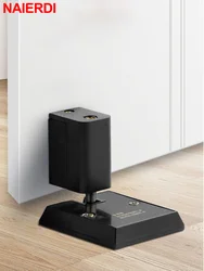 NAIERDI Mechanical Door Stopper Nail-free Windproof Zinc Alloy Door Holder Adjustable Heavy Duty Doorstop Black Door Hardware