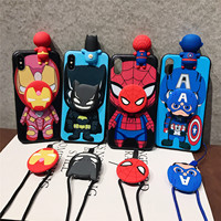 For iPhone 6 SE 7 8 X Xs Max XR 11 12 13 14 15 16 Pro Max Spiderman Iron Man Captain America Phone Case With Holder Strap Rope