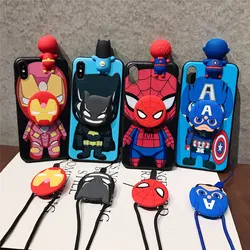 For Samsung S7 S8 S9 S10 S20 S21 S22 S23 S24 Plus Ultra S21FE Note 9 10 Spiderman Iron Man Phone Case With Holder Strap Rope