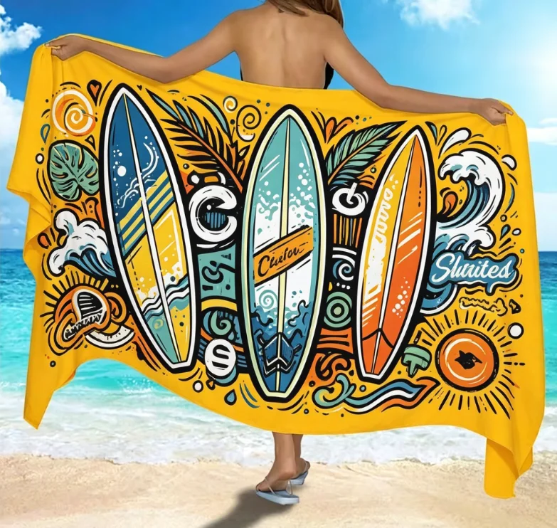 Tropical Hibiscus Flower Beach Towel, Microfiber Large Sand Free Quick Dry, Hawaiian Floral Print, Summer Pool Towel