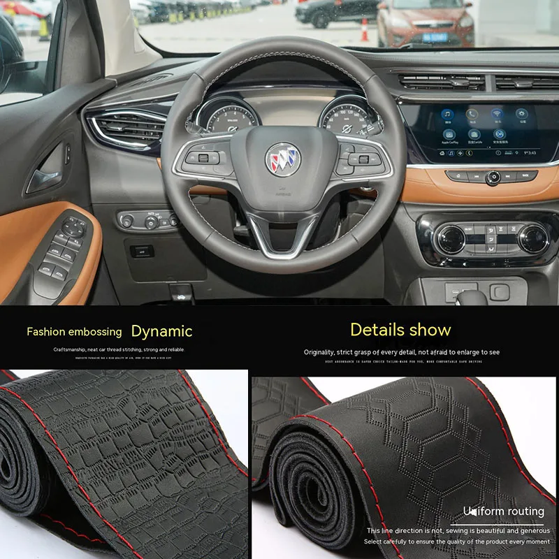 

For Buick Auto Steering Wheel Covers DIY genuine leather embossing Universal braid Car steering wheel car accessories