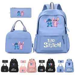 Mochila De Lilo Stitch para mujer, bolsa de almuerzo para estudiantes y adolescentes, mochilas escolares, conjuntos de viaje a la moda, 3 piezas