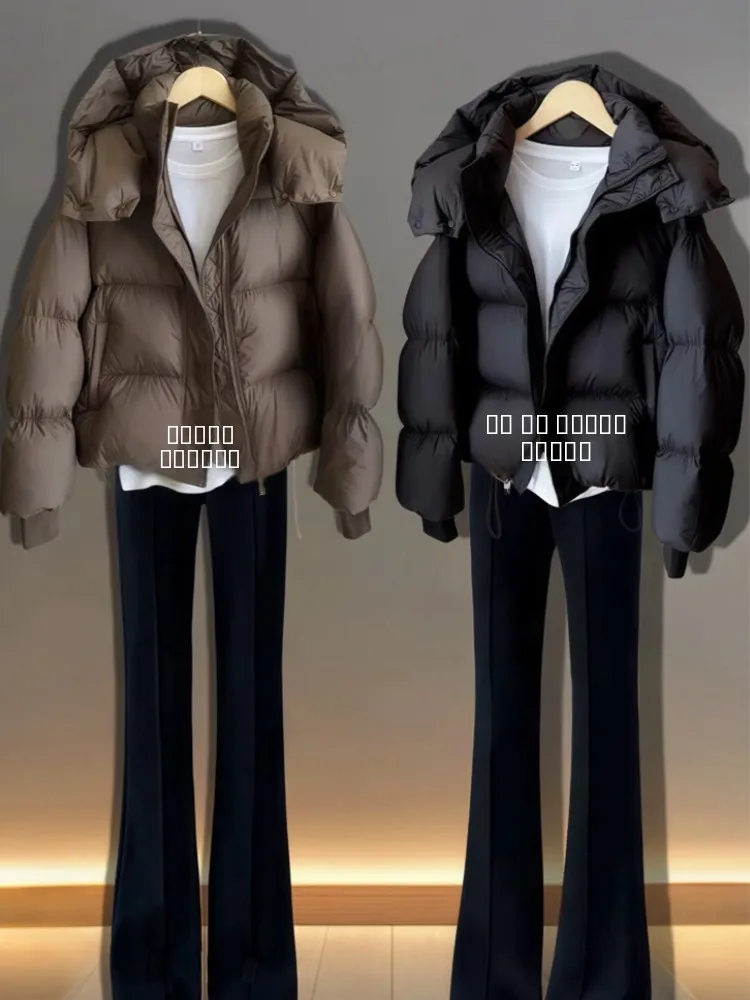 

Women's ort down Cotton Jaet Bread Sle Warmth Outerwear Winter New Arrival Korean Version Loose Fit Hooded Zipper