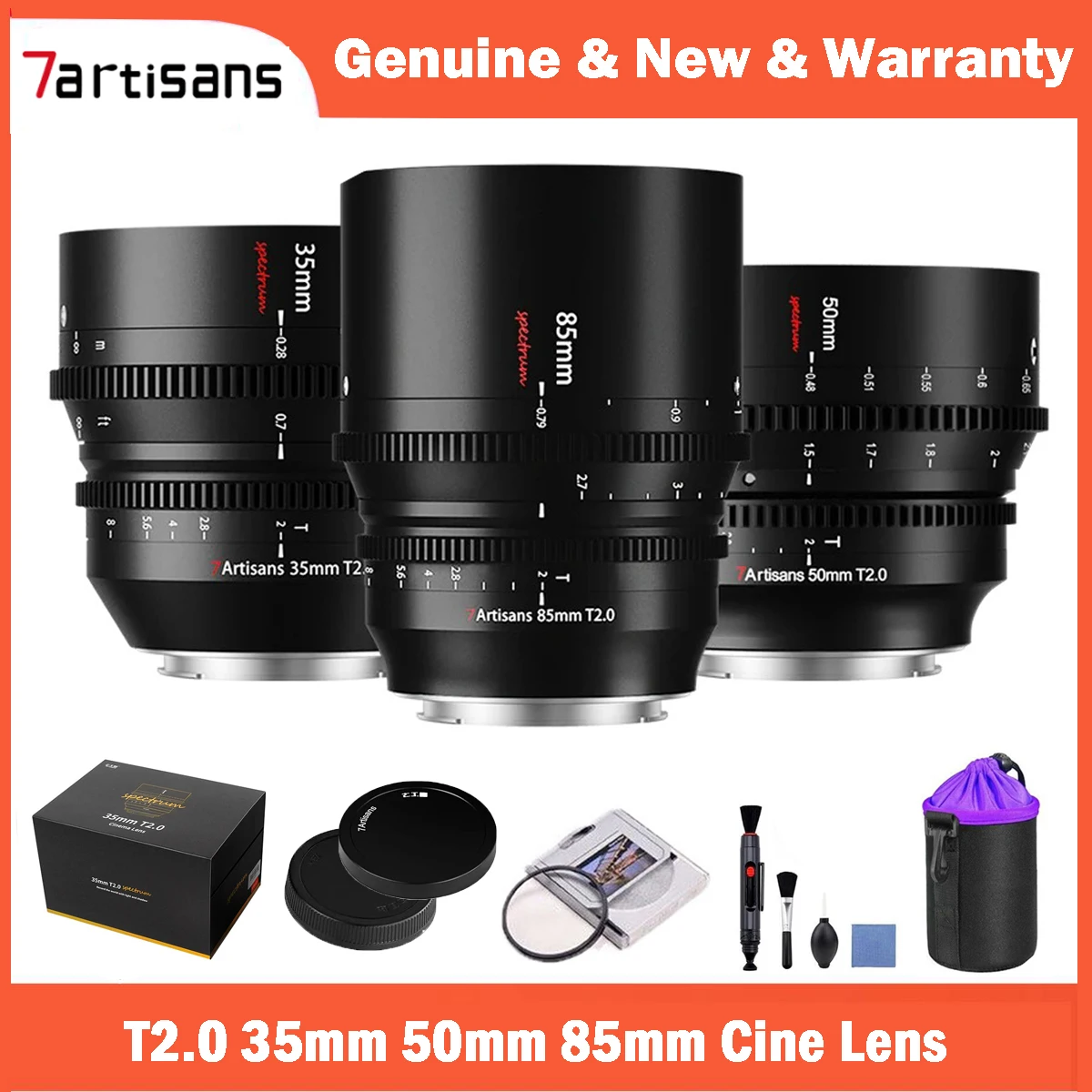 

7artisans T2.0 35mm 50mm 85mm Full Frame Cine Spectrum Lenses For Sony E Fujifilm FX3 Leica TL SIGMA FP Nikon Z5 Z50 Canon EOS-R