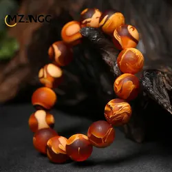 Natural Beeswax Amber Hand String Old Beeswax Tiger Skin Pattern Round Beads Single Ring Bracelet Men's and Women's Lucky Amulet