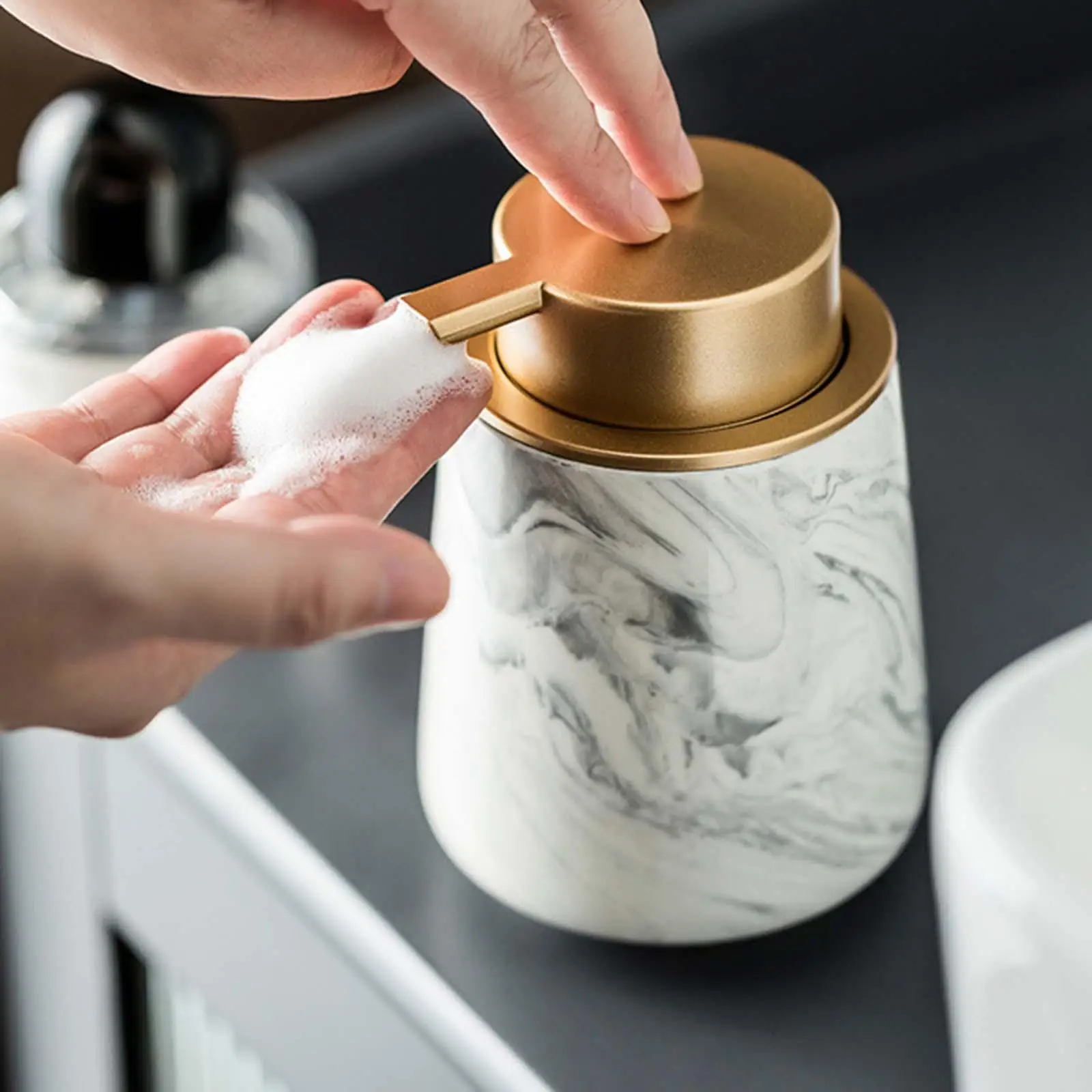 Ceramic Foam Soap Dispenser Pump Bottle Refillable Hand Soap Dispenser for Kitchen Bathroom Countertop Large Capacity