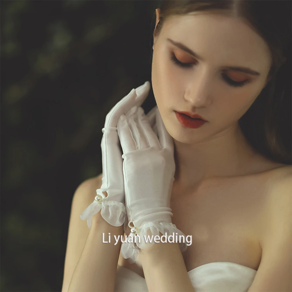

Bridal Wedding Dress Gloves Elastic Satin Photography Wedding Party Autumn/Winter Thick Ladies Elegant Party Gloves