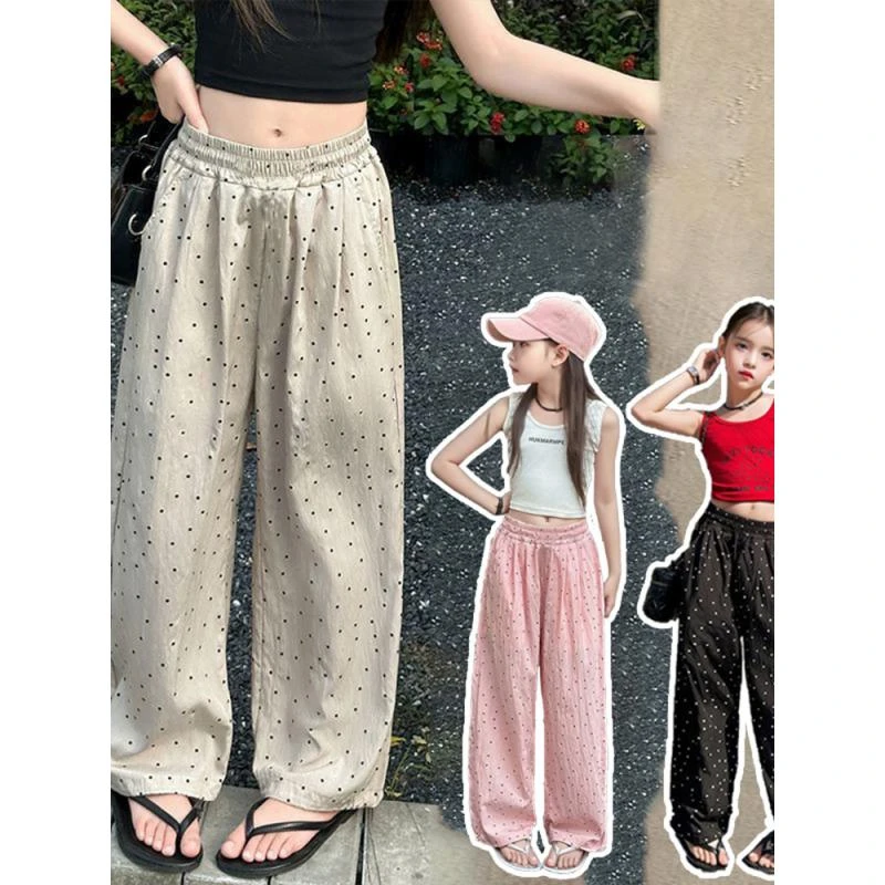 

Girls Kids Summer Polka Dot Straight Leg Pants Children Mosquito Proof Pants Fashion Thin Breathable Baby Wide Casual Trousers