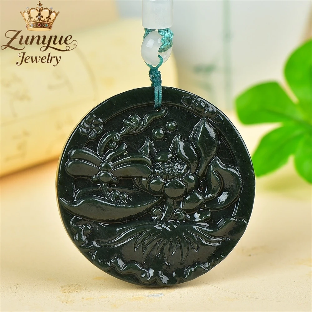 

Natural Hetian Black Jade Lotus Pendant Luxury Quality Jewelry Fashion Jewelry Handicraft Exquisite Elegant Charms Popular Gift